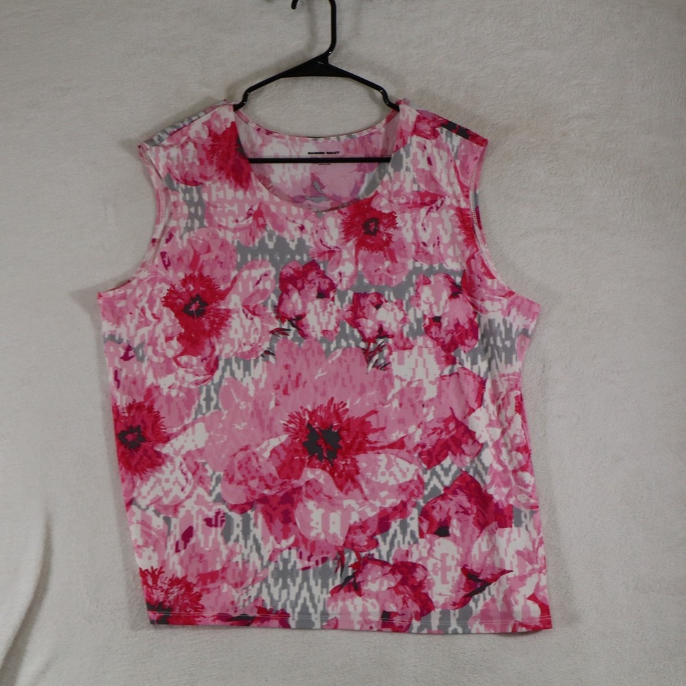 Allison Daley Womens L Pink Floral Sleeveless Top Stretch Knit Round Neck Summer